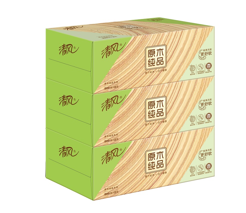 B338C2 清风200抽原木纯品盒装面纸